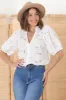 Clare Blouse - Hollow Out Embroidered Button Down Blouse in White sold by Salty Crush