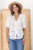 Clare Blouse - Hollow Out Embroidered Button Down Blouse in White sold by Salty Crush