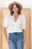 Clare Blouse - Hollow Out Embroidered Button Down Blouse in White sold by Salty Crush