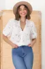Clare Blouse - Hollow Out Embroidered Button Down Blouse in White sold by Salty Crush