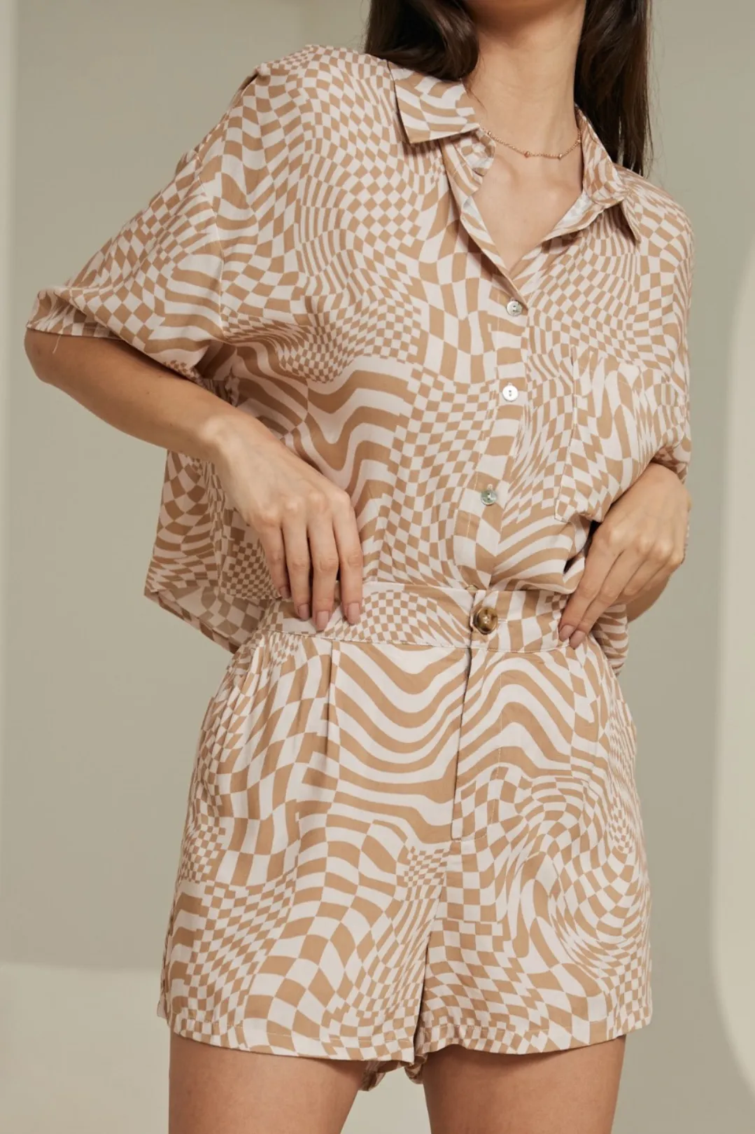 Anne Top: Collared Boxy Button Down Crop in Mavie Print sold by Salty Crush product image thumbnail 3