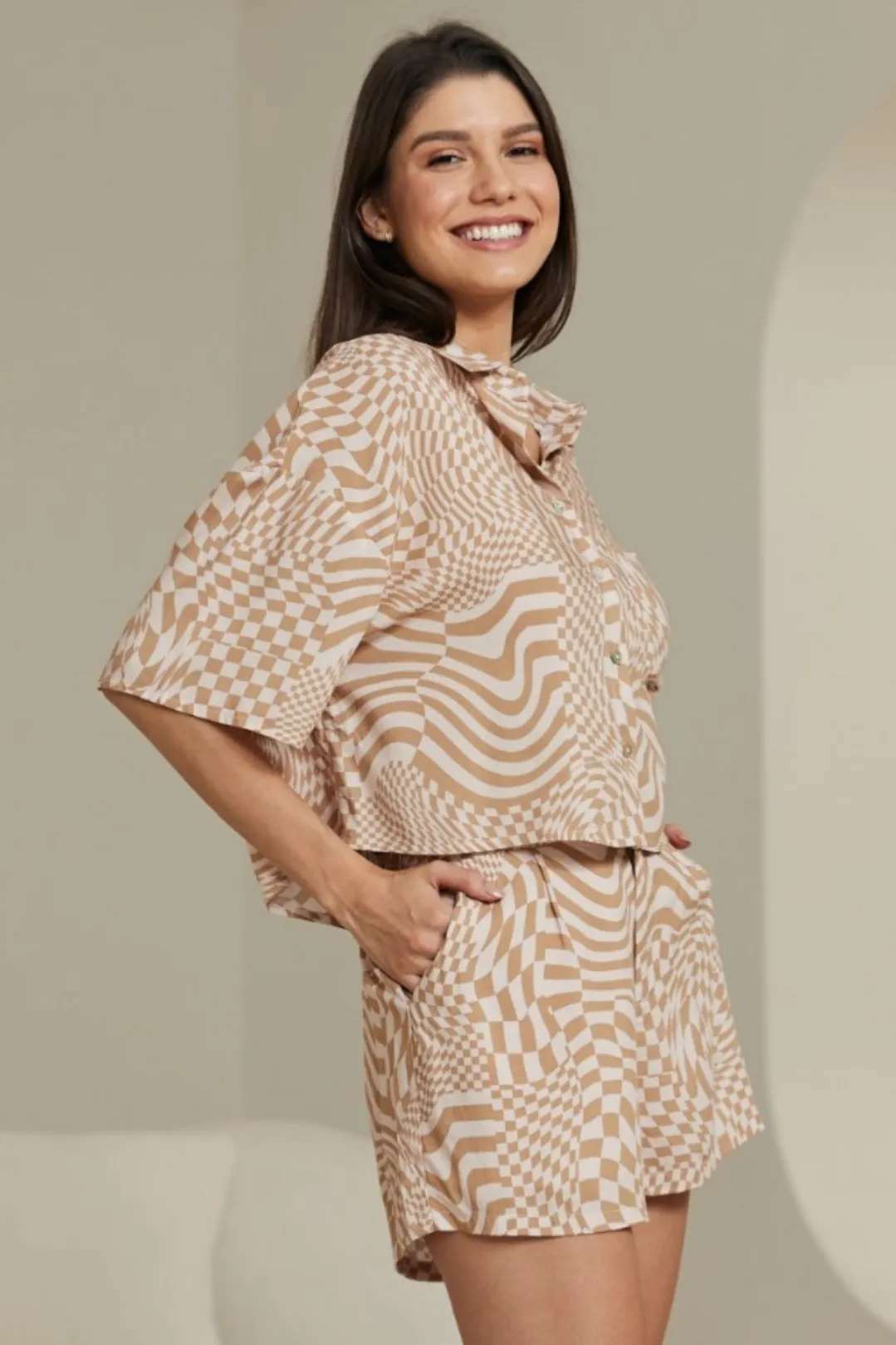 Anne Top: Collared Boxy Button Down Crop in Mavie Print sold by Salty Crush product image thumbnail 4