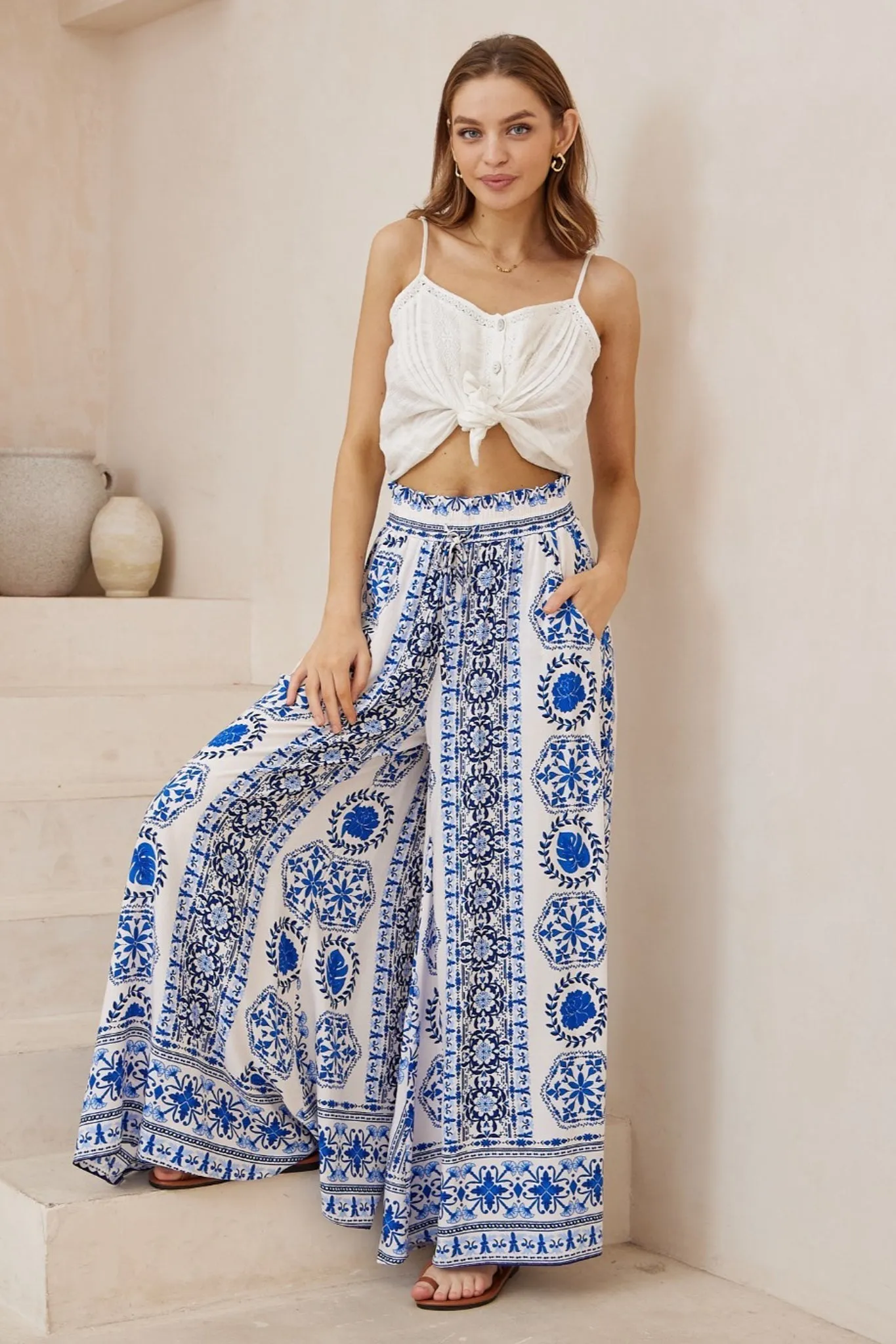 Charli Pants - Paper Bag High Waisted Wide Leg Pants in Kahula Print sold by Salty Crush product image thumbnail 2