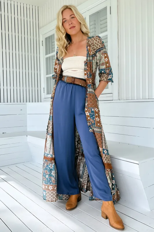 Ettie Pants - High Waisted Wide Leg Pants in Blue sold by Salty Crush
