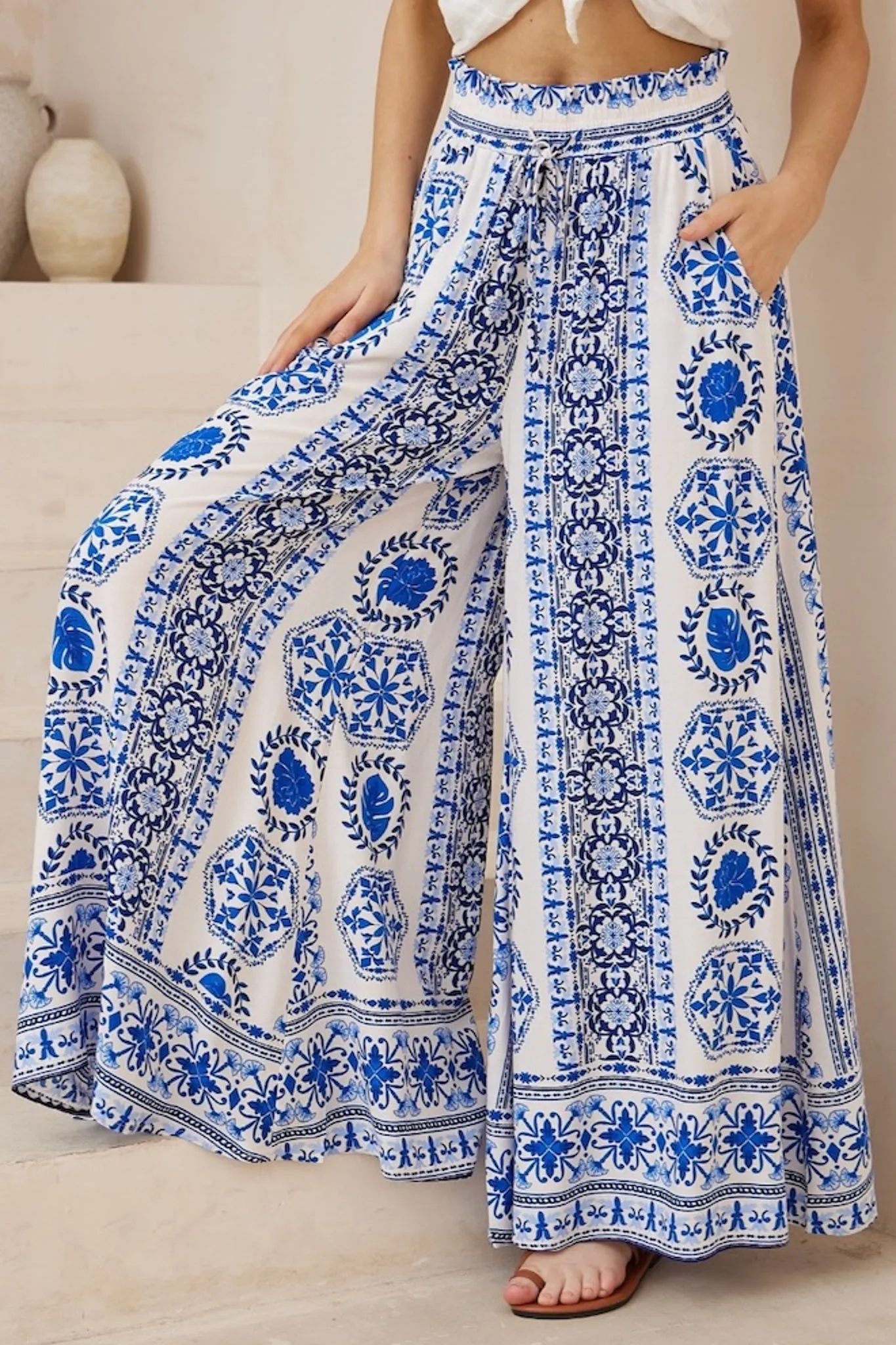 Charli Pants - Paper Bag High Waisted Wide Leg Pants in Kahula Print sold by Salty Crush product image thumbnail 4