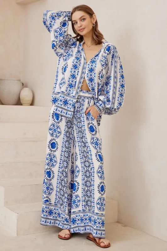 Charli Pants -  Paper Bag High Waisted Wide Leg Pants in Kahula Print sold by Salty Crush