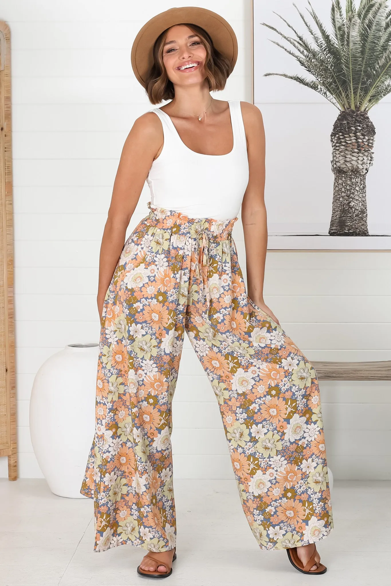 Avianna Pants - Paper Bag High Waisted Wide Leg Pants in Floral Print sold by Salty Crush product image thumbnail 5