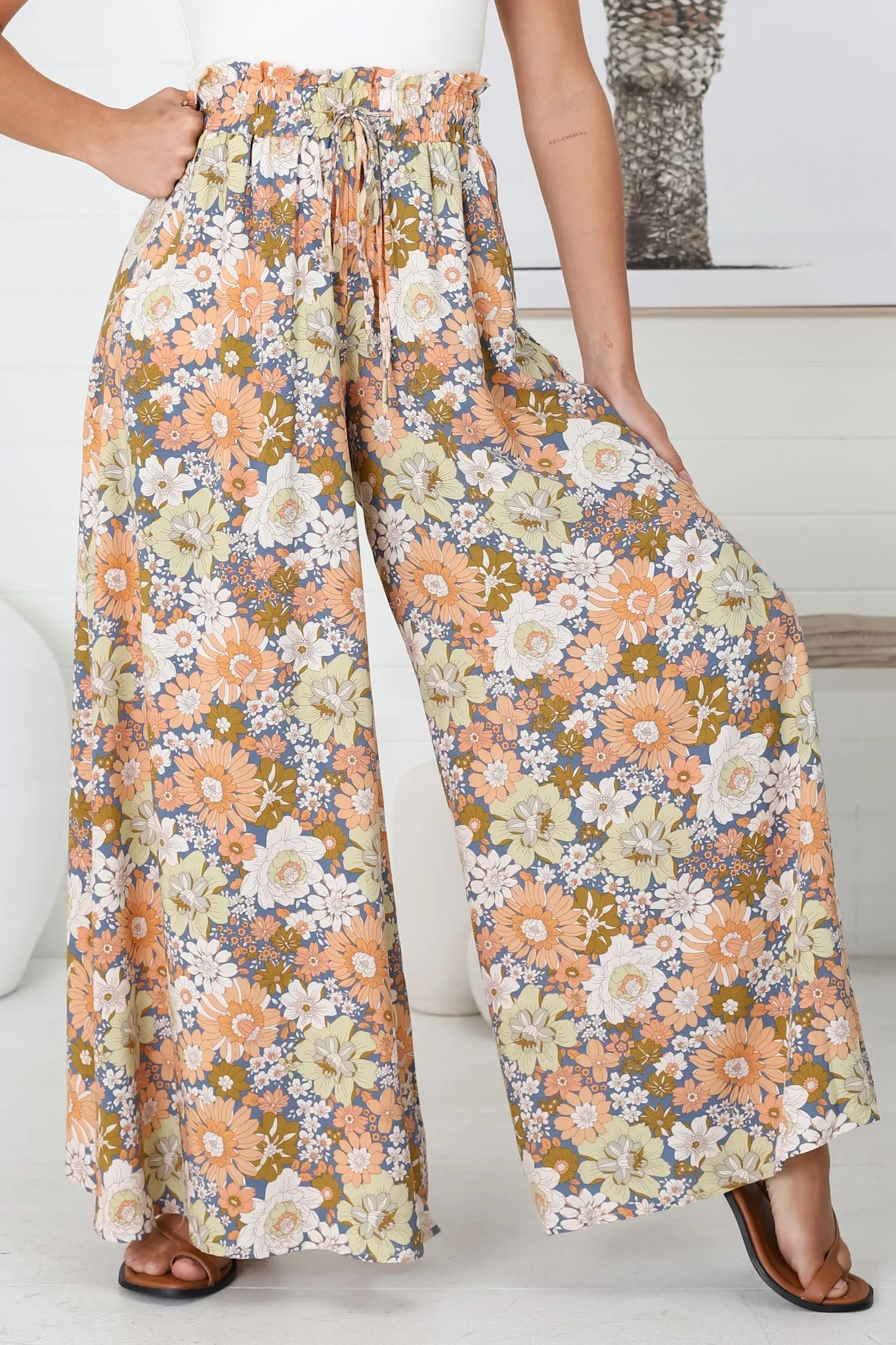 Avianna Pants - Paper Bag High Waisted Wide Leg Pants in Floral Print sold by Salty Crush product image thumbnail 3