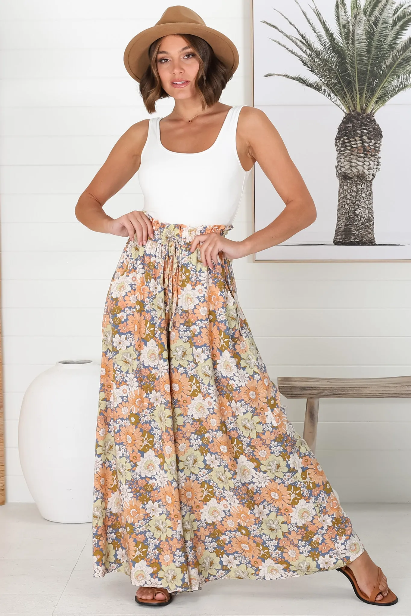 Avianna Pants - Paper Bag High Waisted Wide Leg Pants in Floral Print sold by Salty Crush product image thumbnail 4