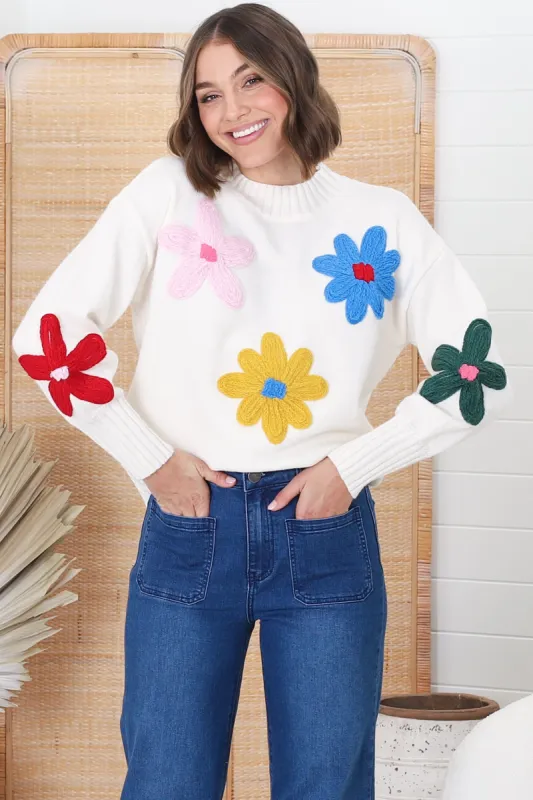 Blossom Jumper - Wool Blend Flower Decal Jumper in Multi-Color sold by Salty Crush