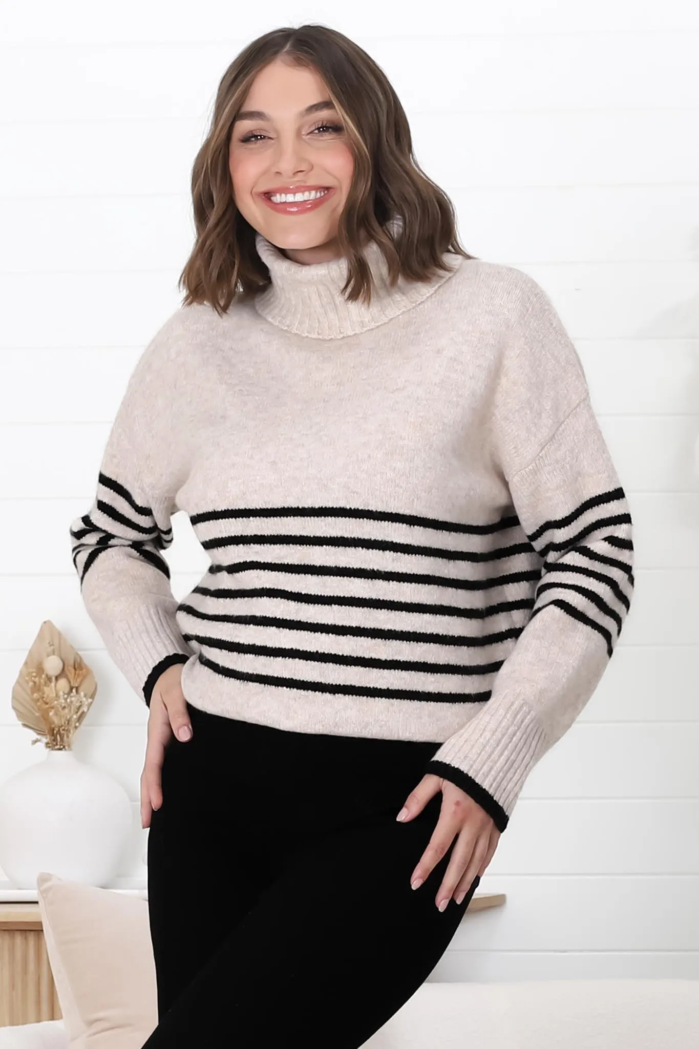 Emmett Jumper - Turtle Neck Stripe Pull Over Jumper with Stripes in Oat Marle sold by Salty Crush product image thumbnail 5