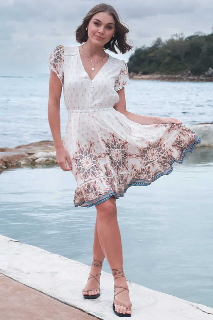 Lizzie Mini Dress - Butterfly Cap Sleeve Button Down Dress with Pockets in Gemstone Print sold by Salty Crush product image thumbnail 3