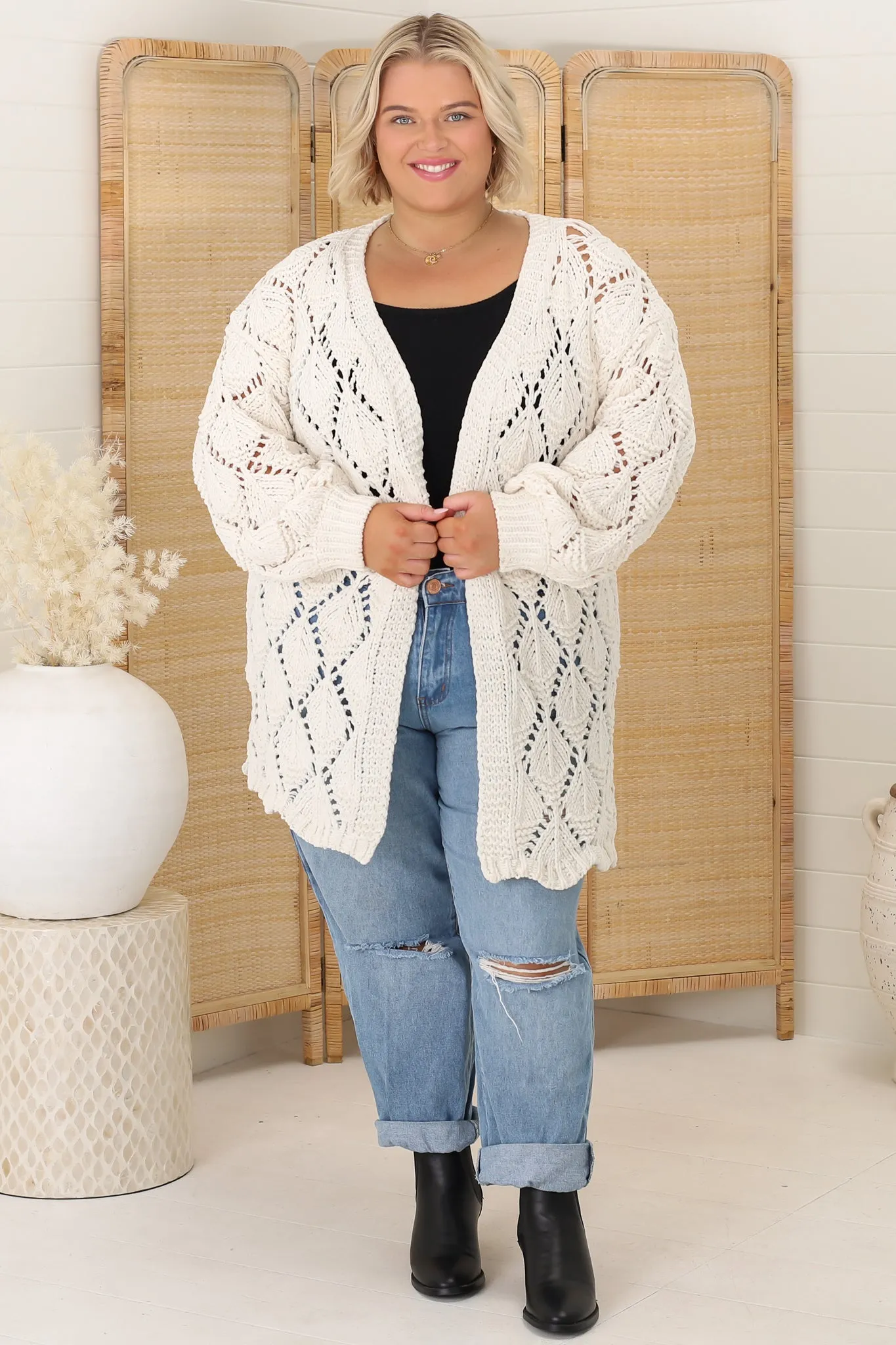 Honour Cardigan - Open Knit Cardigan in Cream sold by Salty Crush product image thumbnail 4