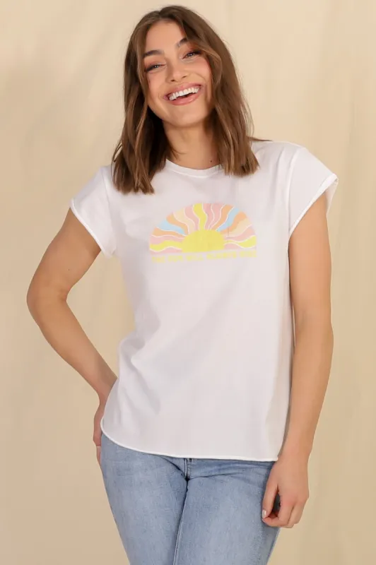 The Sun Tee - Graphic Short Sleeve T-Shirt in White sold by Salty Crush