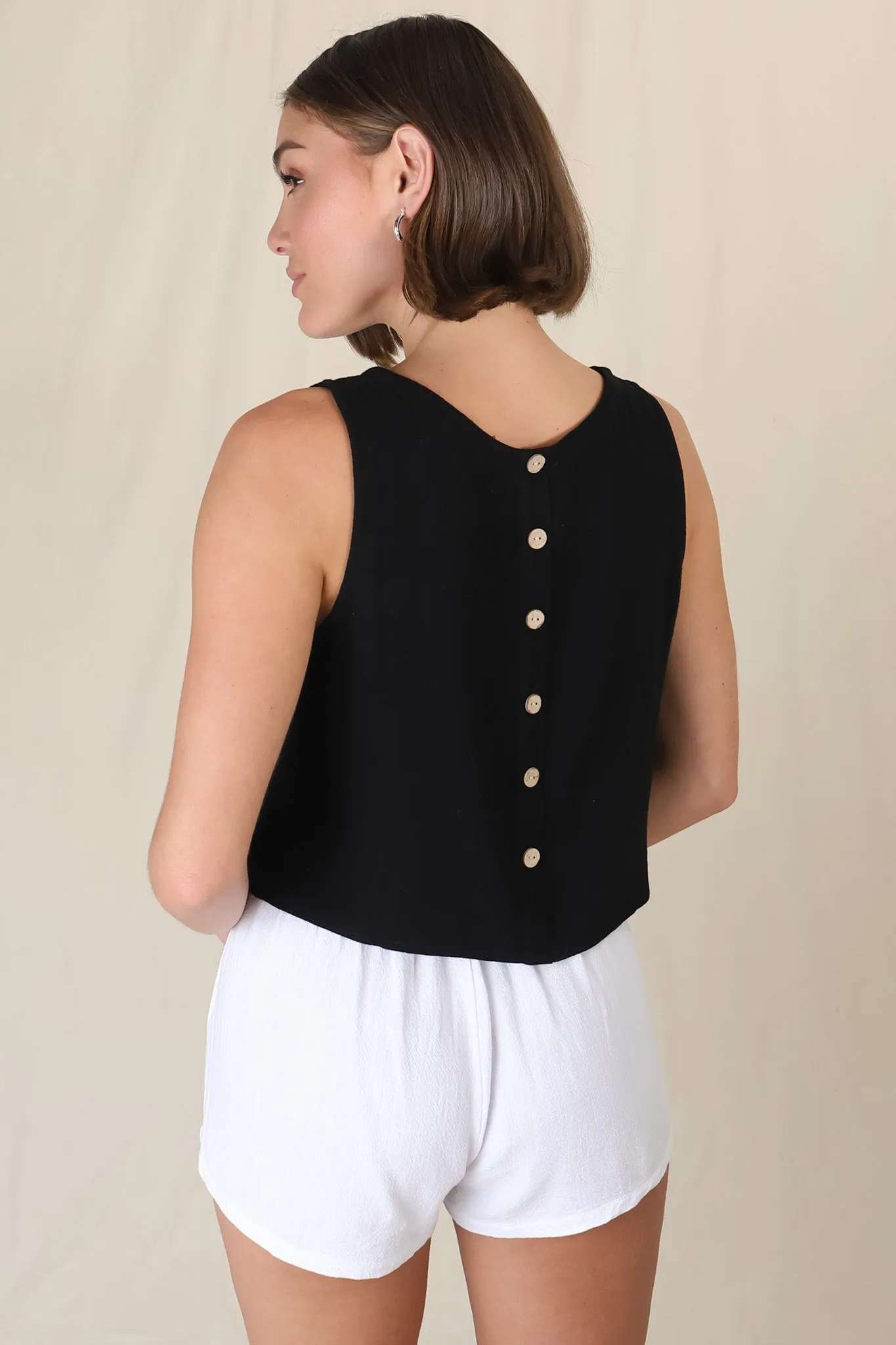 Kaydee Top - Boxy Sleeveless Top with Button Down Spine in Black sold by Salty Crush product image thumbnail 2