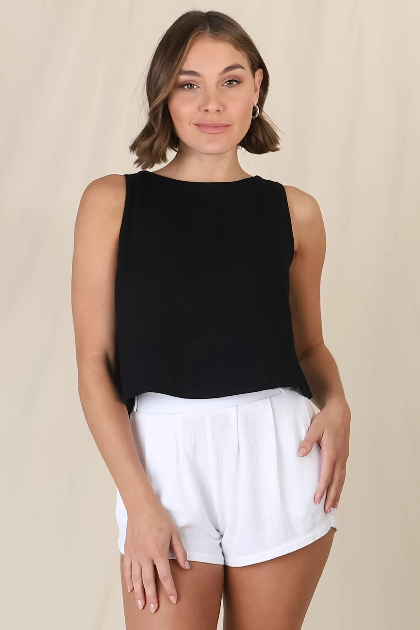 Kaydee Top - Boxy Sleeveless Top with Button Down Spine in Black sold by Salty Crush product image thumbnail 5