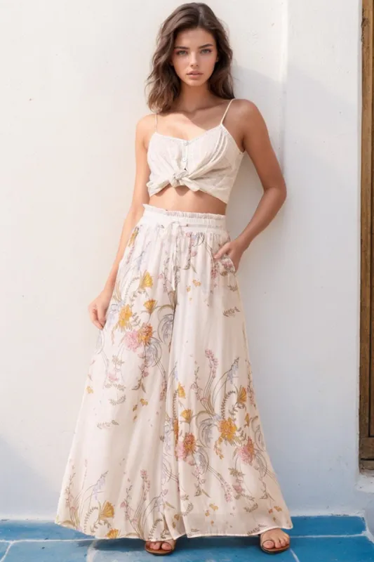 Charli Pants - Paper Bag High Waisted Wide Leg Pants in Sheree Print sold by Salty Crush