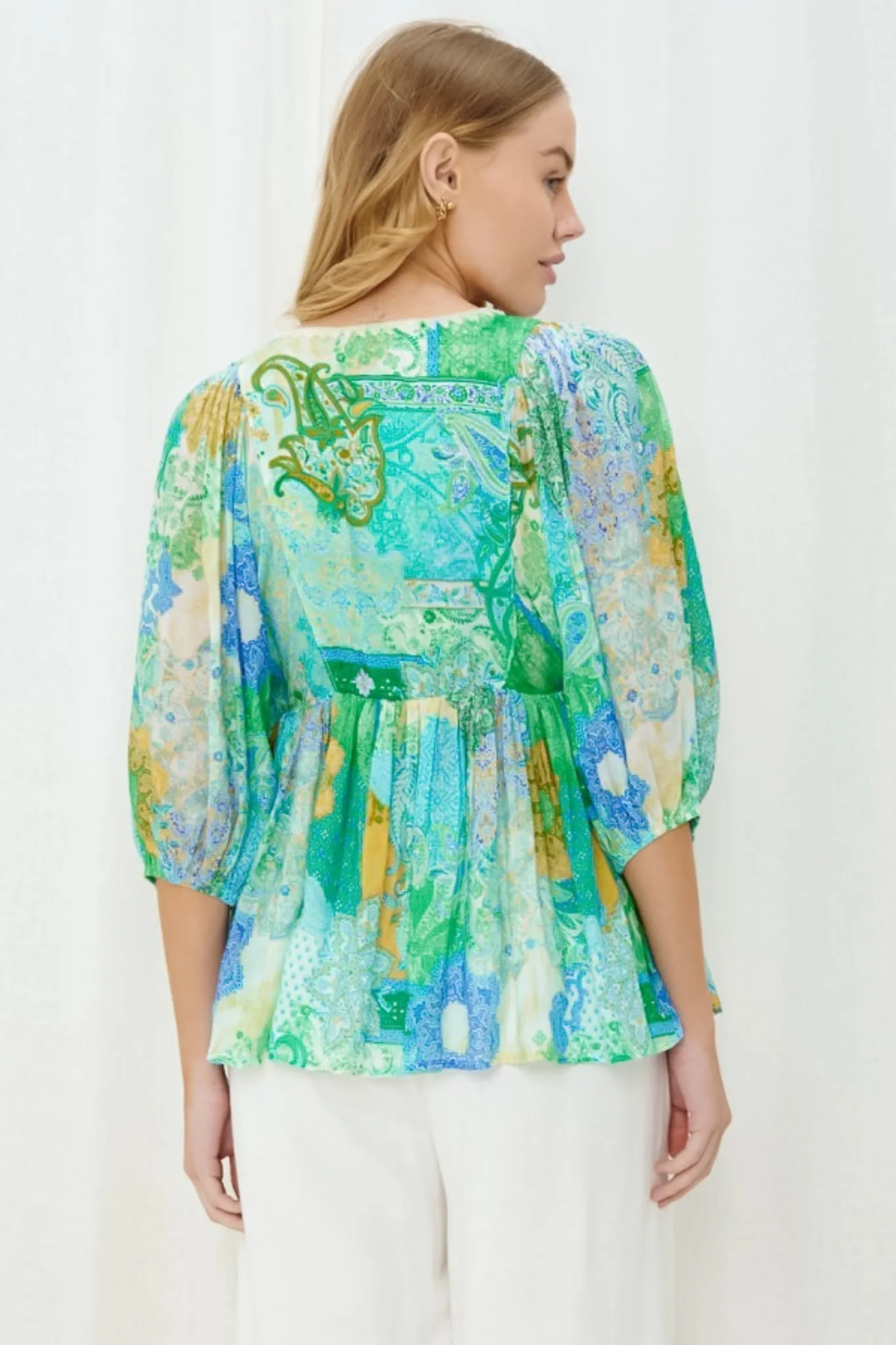 Orla Blouse - Scoop Neckline Smock Top with Delicate Detailing in Alivia Print sold by Salty Crush product image thumbnail 3