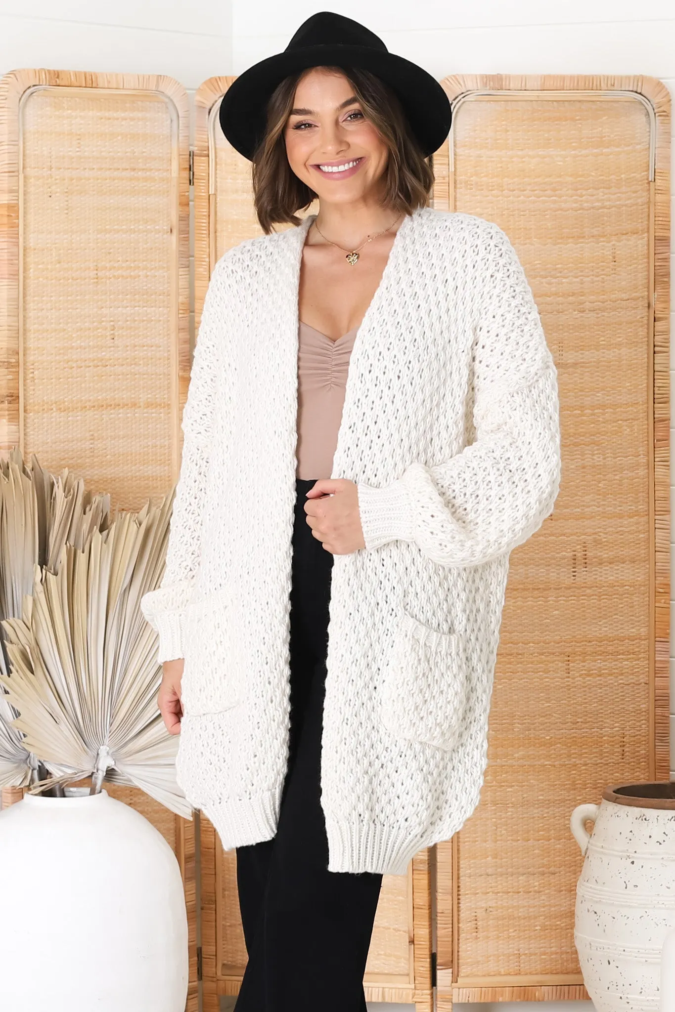 Ricki Cardigan - Open Front Chunky Knit Cardigan in Cream sold by Salty Crush product image thumbnail 4