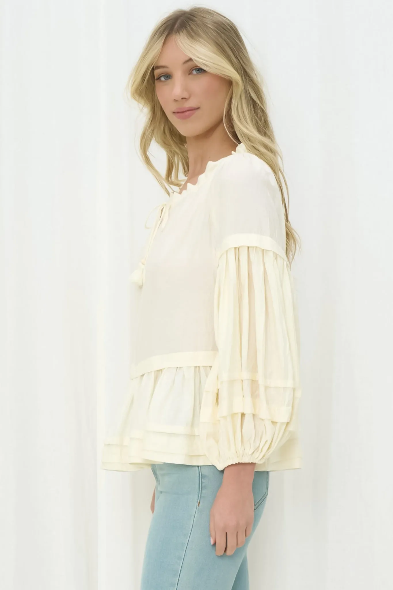 Miya Blouse - Frill Collar Tiered Detailed Top in Cream sold by Salty Crush product image thumbnail 5