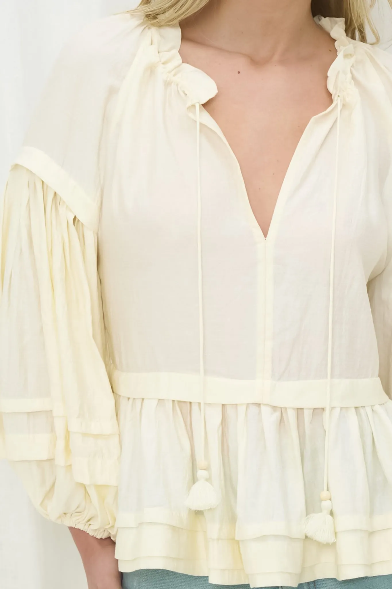 Miya Blouse - Frill Collar Tiered Detailed Top in Cream sold by Salty Crush product image thumbnail 4