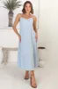 Arlowe Midi Dress - Soft V Neckline Tiered Linen Sun Dress in Blue sold by Salty Crush