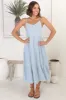 Arlowe Midi Dress - Soft V Neckline Tiered Linen Sun Dress in Blue sold by Salty Crush
