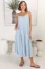 Arlowe Midi Dress - Soft V Neckline Tiered Linen Sun Dress in Blue sold by Salty Crush