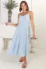 Arlowe Midi Dress - Soft V Neckline Tiered Linen Sun Dress in Blue sold by Salty Crush