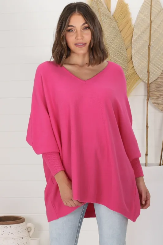 Pier Jumper - Oversized Batwing Knit Jumper in Hot Pink sold by Salty Crush