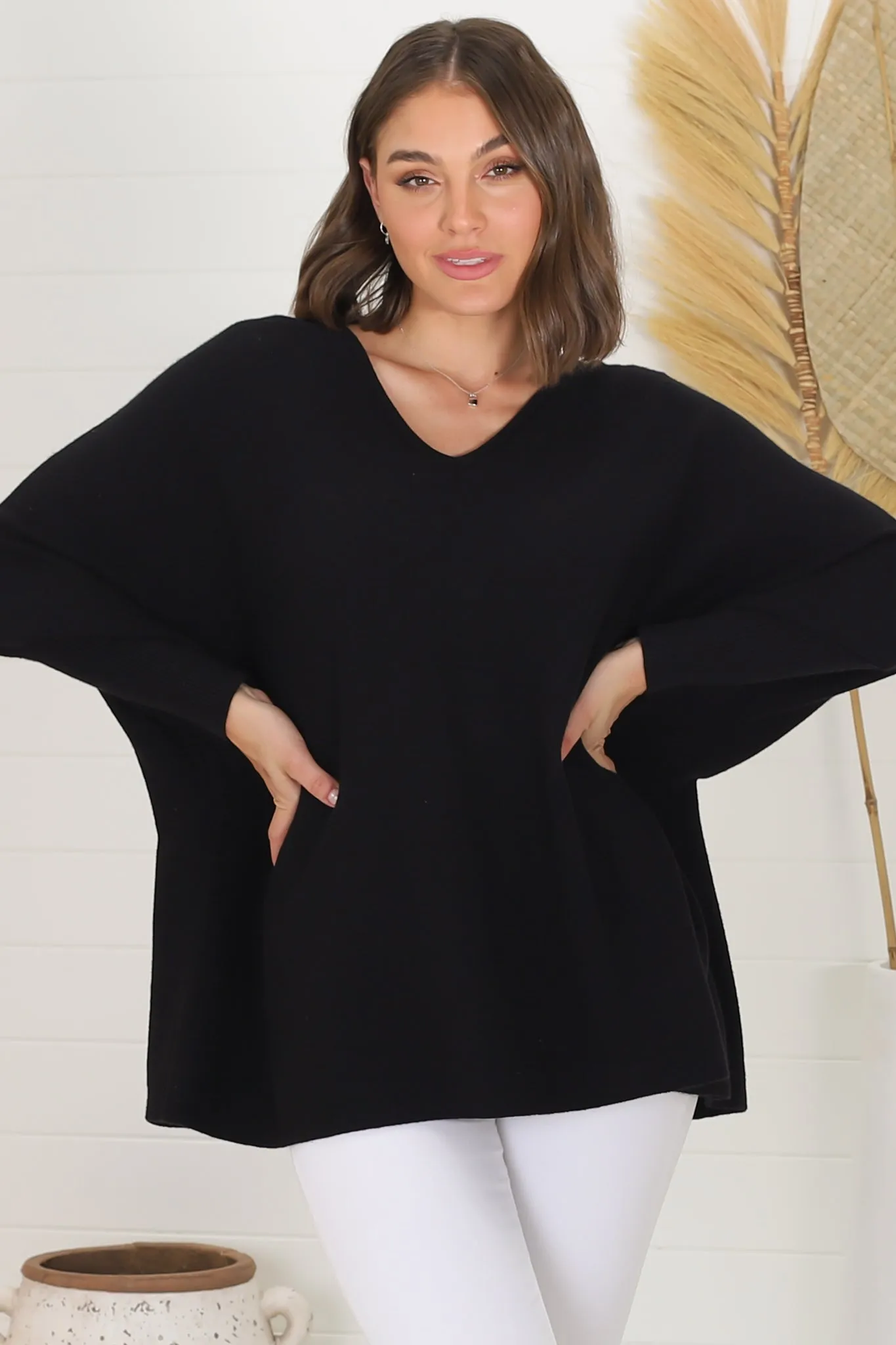 Pier Jumper - Oversized Batwing Knit Jumper in Black sold by Salty Crush product image thumbnail 3