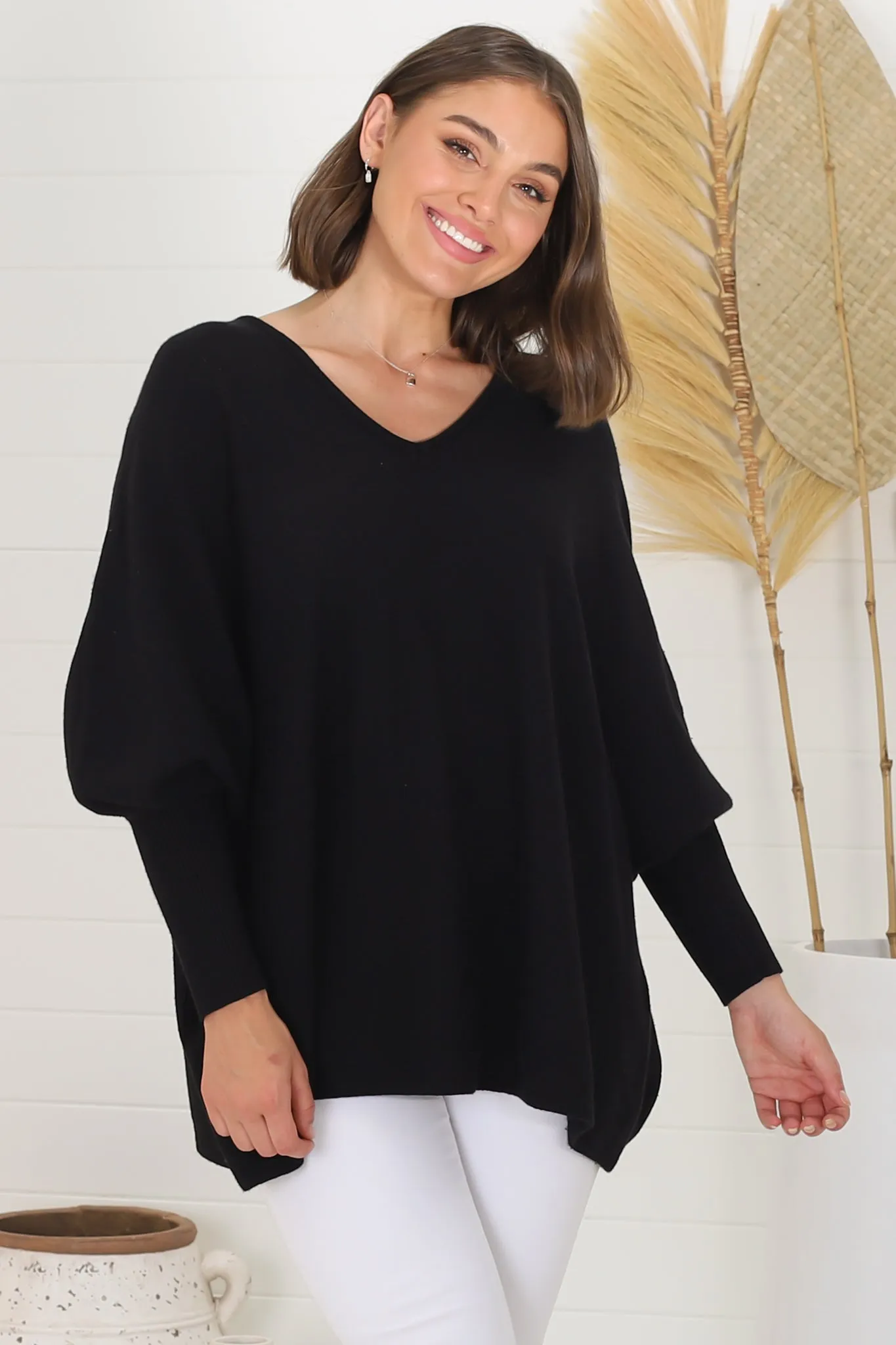 Pier Jumper - Oversized Batwing Knit Jumper in Black sold by Salty Crush product image thumbnail 4