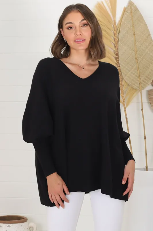 Pier Jumper - Oversized Batwing Knit Jumper in Black sold by Salty Crush