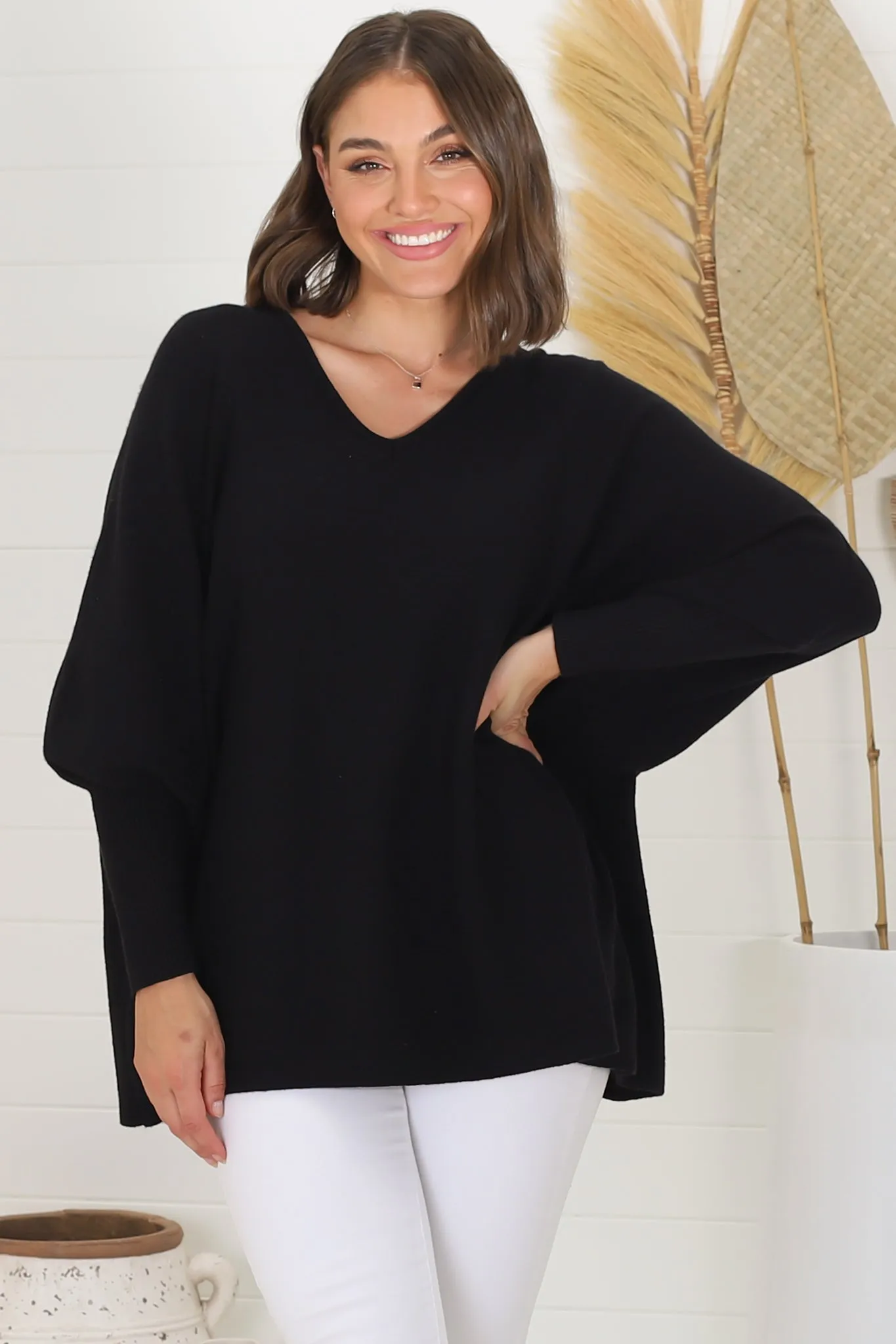 Pier Jumper - Oversized Batwing Knit Jumper in Black sold by Salty Crush product image thumbnail 5