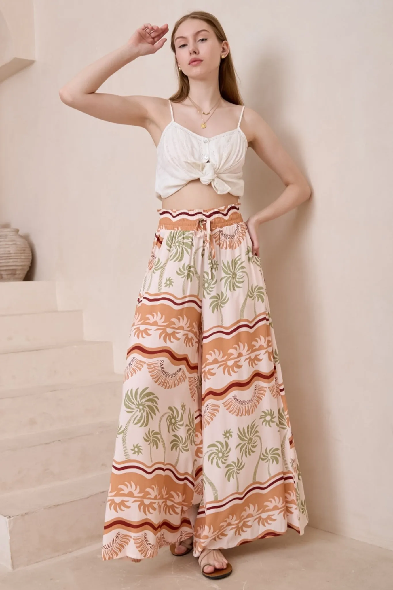 Charli Pants - Paper Bag High Waisted Wide Leg Pants in Amery Print sold by Salty Crush