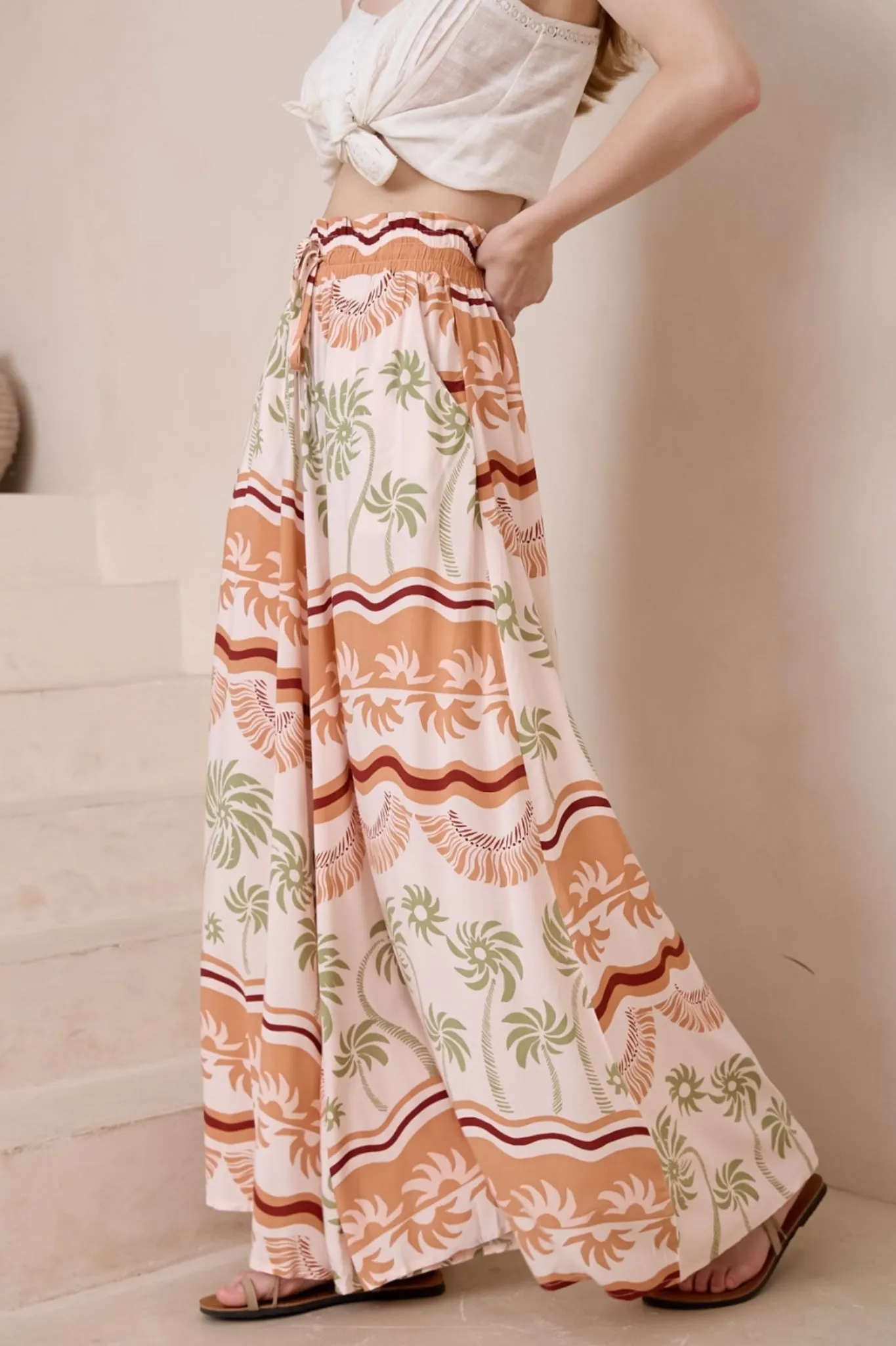 Charli Pants - Paper Bag High Waisted Wide Leg Pants in Amery Print sold by Salty Crush product image thumbnail 3