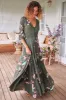 Indiana Maxi Dress - Lace Back Shirred Waist A Line Dress with Handkerchief Hemline in Birds Paradise Print sold by Salty Crush
