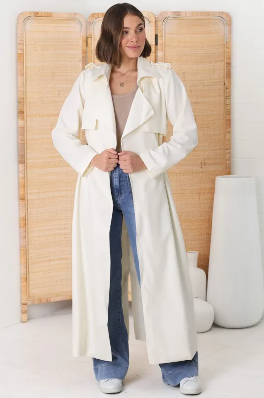Belmore Trench Coat - Cinched Waist with Tie Coat in Beige sold by Salty Crush