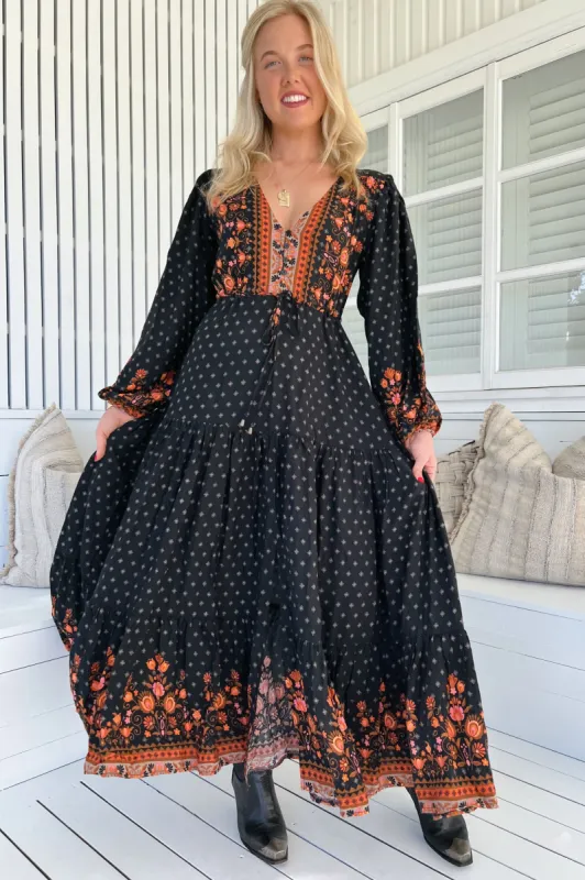 JAASE - Teresa Maxi Dress: A Line Dres with Long Balloon Sleeves in Emmery Print sold by Salty Crush