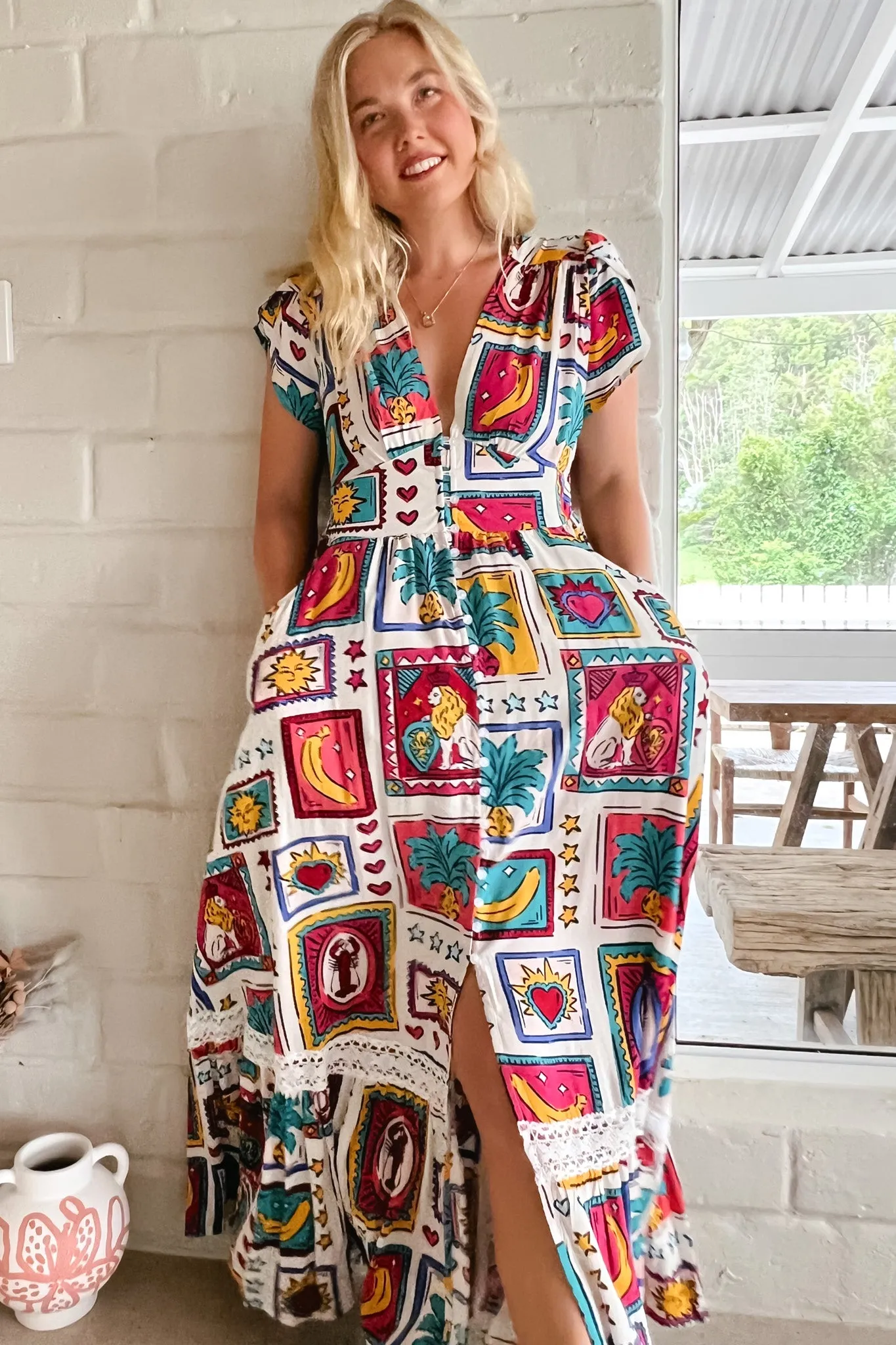 JAASE - Tabitha Maxi Dress: A Line Cap Sleeve Dress in Alice