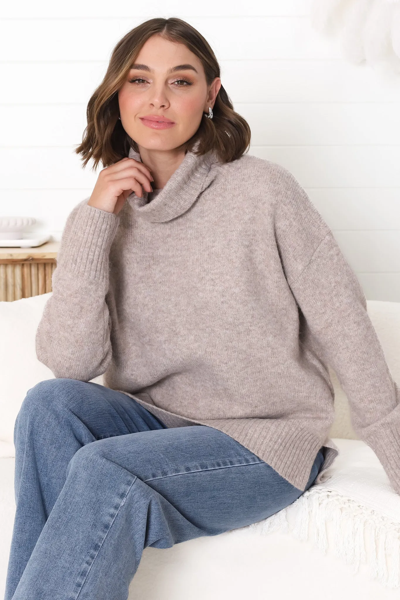 Trilly Jumper - Turtle Neck Realxed Jumper Step Hemline in Fawn Marle sold by Salty Crush product image thumbnail 2