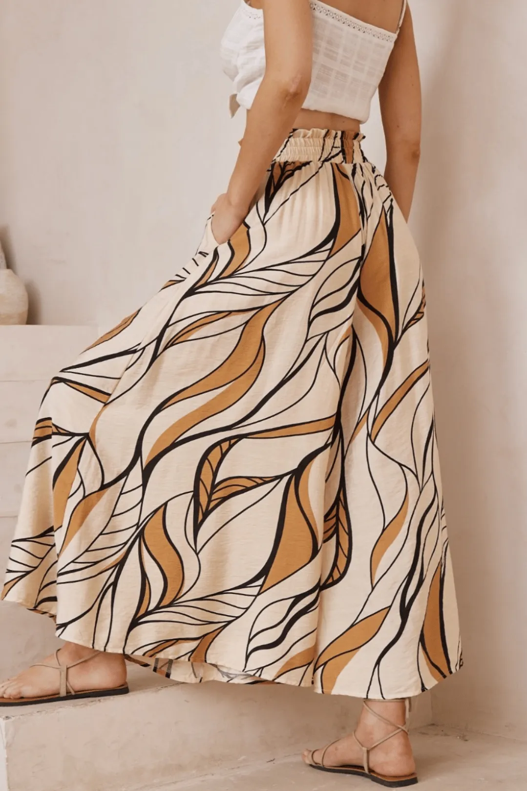 Mezza Pants - Paper Bag High Waisted Wide Leg Pant In Camilla Print sold by Salty Crush product image thumbnail 4