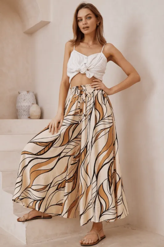 Mezza Pants - Paper Bag High Waisted Wide Leg Pant In Camilla Print sold by Salty Crush