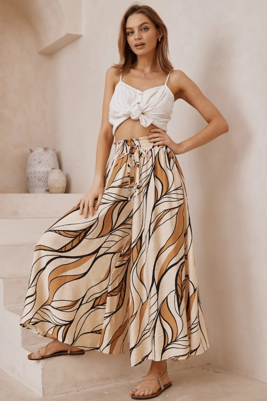 Mezza Pants - Paper Bag High Waisted Wide Leg Pant In Camilla Print sold by Salty Crush