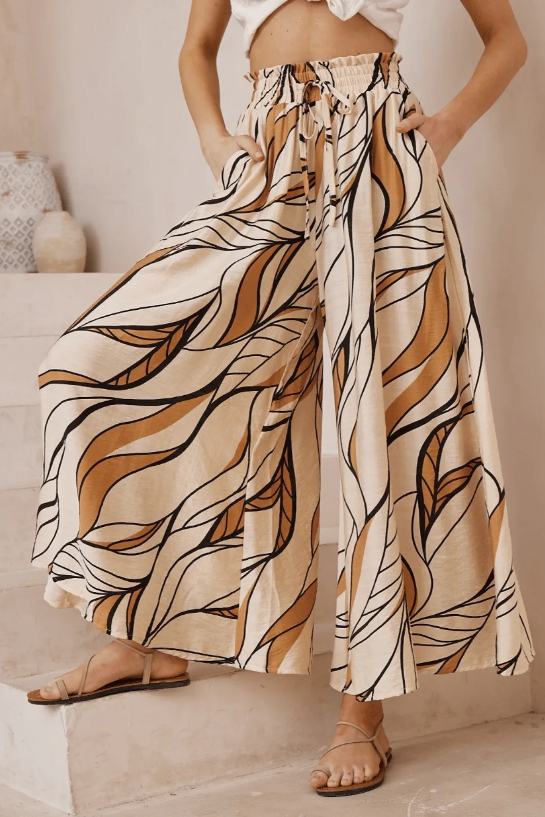 Mezza Pants - Paper Bag High Waisted Wide Leg Pant In Camilla Print sold by Salty Crush product image thumbnail 3