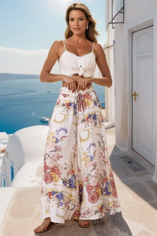 Charli Pants -  Paper Bag High Waisted Wide Leg Pants in Adelia Print sold by Salty Crush