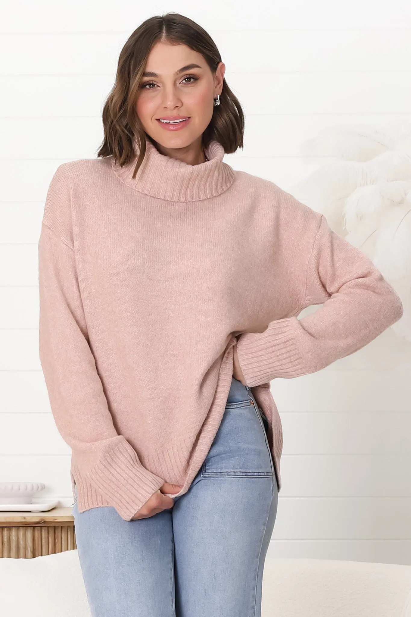 Trilly Jumper - Turtle Neck Realxed Jumper Step Hemline in Pink Marle sold by Salty Crush product image thumbnail 3