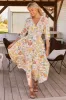 Indiana Maxi Dress - Lace Back Shirred Waist A Line Dress with Handkerchief Hemline in Fantasy Print sold by Salty Crush