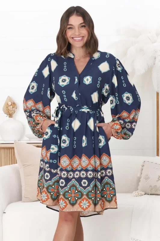 Alana Mini Dress - Tiered Smock Button Down Dress Margot Print sold by Salty Crush