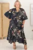 Briana Midi Dress - Frill Collar Oversized Buttoned Dress with Waist Tie and Frill Splicing in Indigo Print sold by Salty Crush